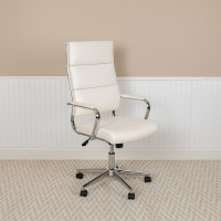 Flash Furniture BT-20595H-2-WH-GG High Back White LeatherSoft Contemporary Panel Executive Swivel Office Chair